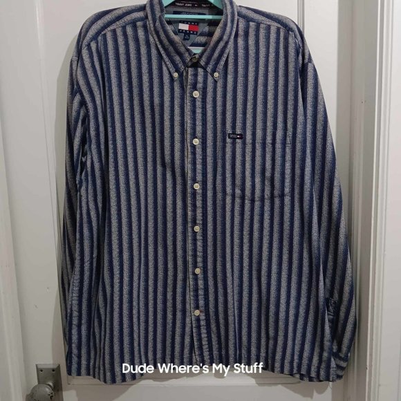 TOMMY HILFIGER - "TOMMY JEANS" LONG SLEEVE COTTON DRESS SHIRT SIZE XL (17-17.5) - Picture 1 of 3